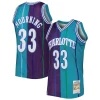 Attraente Alonzo Mourning Charlotte Hornets Hardwood Classics 1992/93 Split Swingman Jersey Teal/Purple