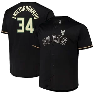 Eccezionale Splendido Giannis Antetokounmpo Milwaukee Bucks Profile Big & Tall Name & Number Button Up Jersey Black
