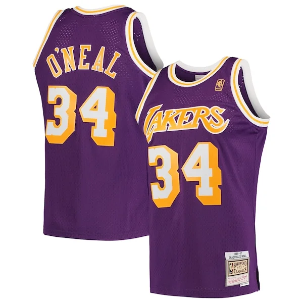 Cool Shaquille O'Neal Los Angeles Lakers Hardwood Classics Swingman Jersey Purple/Royal/Gold