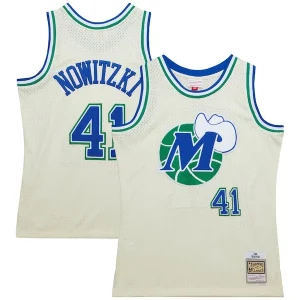 Prestigioso Dirk Nowitzki Dallas Mavericks Chainstitch Swingman Jersey Cream