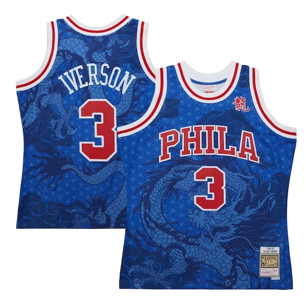 Cool Trendy Allen Iverson Philadelphia 76ers 1996/97 Hardwood Classics Asian Heritage 6.0 Swingman Throwback Player Jersey Royal