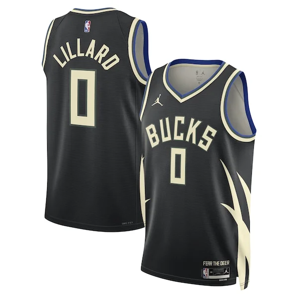 Duraturo Eccezionale Classico Damian Lillard Milwaukee Bucks Jordan Brand Unisex Swingman Player Jersey Statement Edition Black