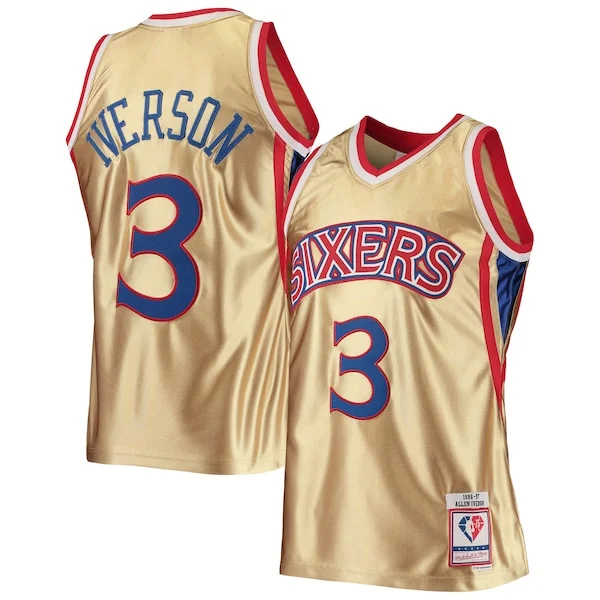 Magnifico Bellissimo Eccezionale Allen Iverson Philadelphia 76ers 75th Anniversary 1996/97 Hardwood Classics Swingman Jersey Gold