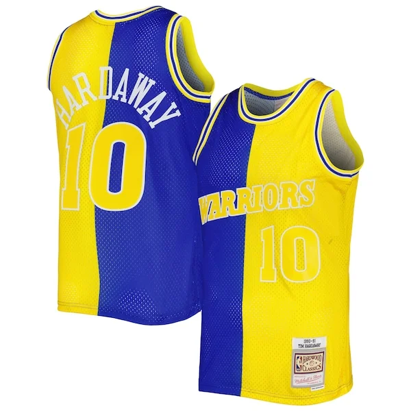Comodo Tim Hardaway Golden State Warriors Hardwood Classics 1990/91 Split Swingman Jersey Royal/Gold