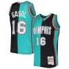 Cool Pau Gasol Memphis Grizzlies Hardwood Classics 2001/02 Split Swingman Jersey Black/Turquoise