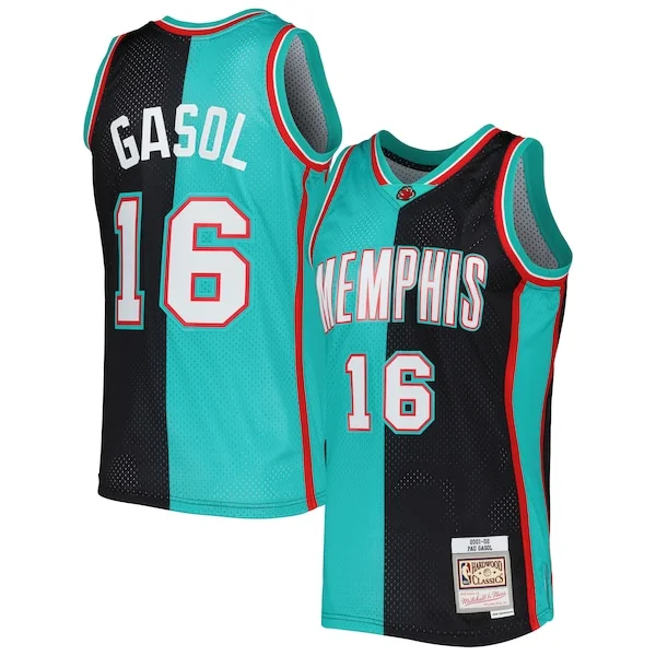 Cool Pau Gasol Memphis Grizzlies Hardwood Classics 2001/02 Split Swingman Jersey Black/Turquoise