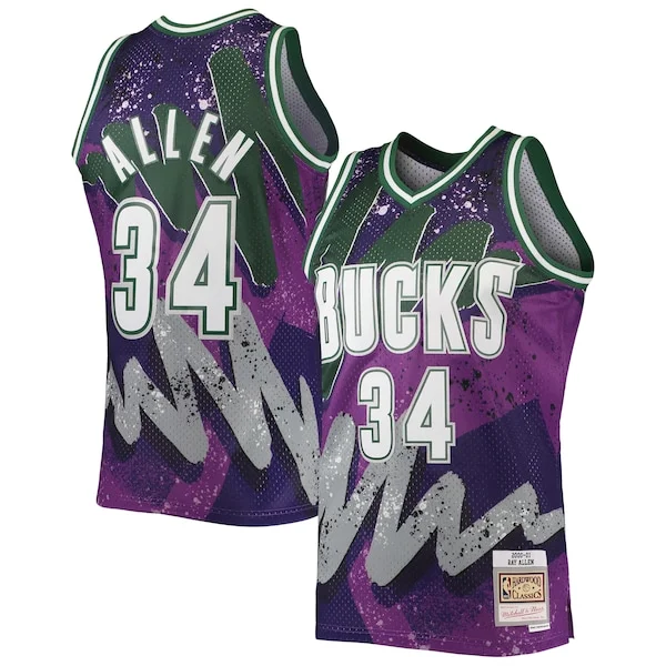 Prestigioso Stupendo Ray Allen Milwaukee Bucks Hardwood Classics 2000/01 Hyper Hoops Swingman Jersey Purple