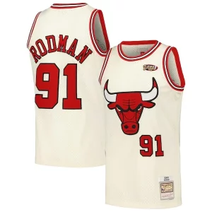 Fantastico Cool Robusto Dennis Rodman Chicago Bulls Chainstitch Swingman Jersey Cream