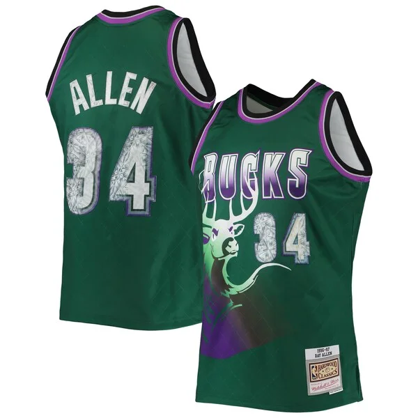 Trendy Sofisticato Fascinante Ray Allen Milwaukee Bucks 1996/97 Hardwood Classics NBA 75th Anniversary Diamond Swingman Jersey Green