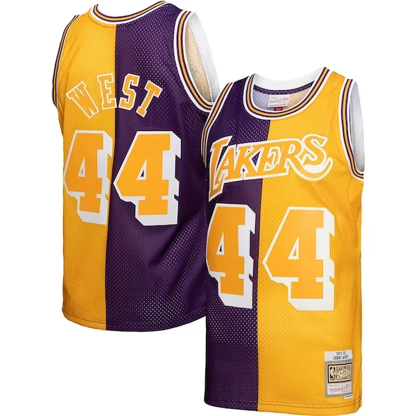 Attraente Splendido Stupendo Jerry West Los Angeles Lakers Hardwood Classics 1971/72 Split Swingman Jersey Purple/Gold