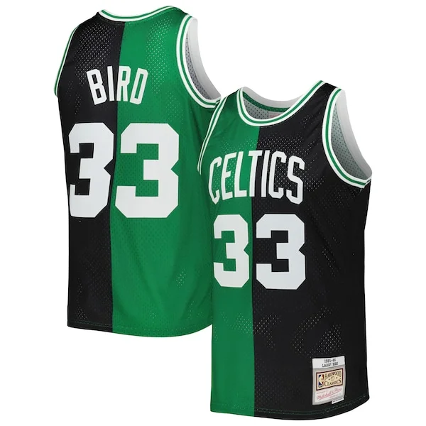 Trendy Larry Bird Boston Celtics Hardwood Classics 1985/86 Split Swingman Jersey Black/Kelly Green