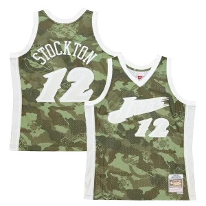 Attraente Moderno Fantastico John Stockton Utah Jazz Hardwood Classics 1998/99 Ghost Green Swingman Jersey Camo