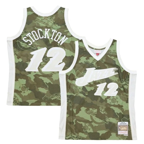 Attraente Moderno Fantastico John Stockton Utah Jazz Hardwood Classics 1998/99 Ghost Green Swingman Jersey Camo