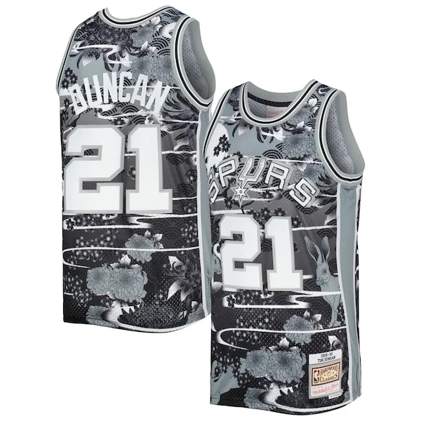 Bellissimo Eccezionale Tim Duncan San Antonio Spurs 1998/99 Hardwood Classics Lunar New Year Swingman Jersey Silver