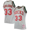 Gorgeous Delizioso Kareem Abdul Jabbar Milwaukee Bucks 75th Anniversary 1971/72 Hardwood Classics Swingman Jersey Silver