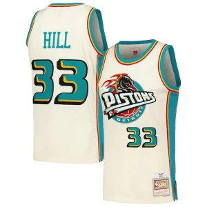 Trendy Grant Hill Detroit Pistons Chainstitch Swingman Jersey Cream