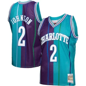 Raffinato Larry Johnson Charlotte Hornets Hardwood Classics Split Swingman Jersey Teal/Purple