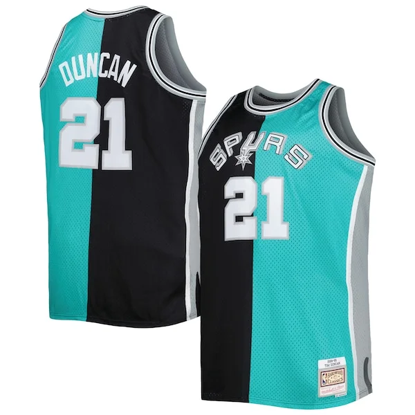 Fascinante Robusto Tim Duncan San Antonio Spurs Big & Tall Hardwood Classics 1998/99 Split Swingman Jersey Black/Teal