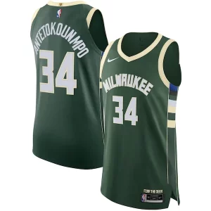 Eccezionale Giannis Antetokounmpo Milwaukee Bucks Nike Authentic Jersey Association Edition Hunter Green