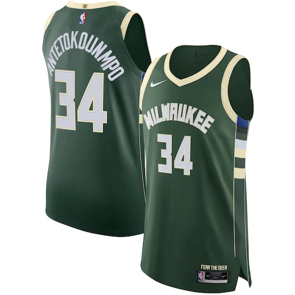 Eccezionale Giannis Antetokounmpo Milwaukee Bucks Nike Authentic Jersey Association Edition Hunter Green