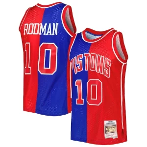 Cool Trendy Dennis Rodman Detroit Pistons Hardwood Classics 1988/89 Split Swingman Jersey Blue/Red