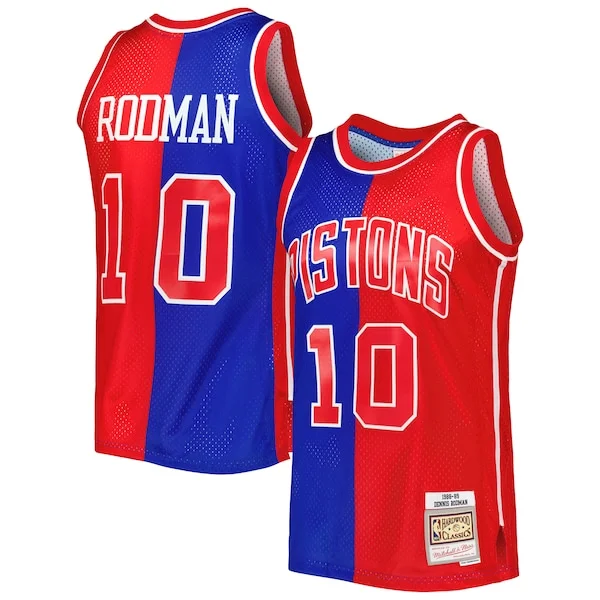 Cool Trendy Dennis Rodman Detroit Pistons Hardwood Classics 1988/89 Split Swingman Jersey Blue/Red