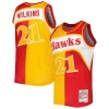 Versatile Dominique Wilkins Atlanta Hawks Hardwood Classics 1986/87 Split Swingman Jersey Yellow/Red