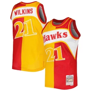 Versatile Dominique Wilkins Atlanta Hawks Hardwood Classics 1986/87 Split Swingman Jersey Yellow/Red