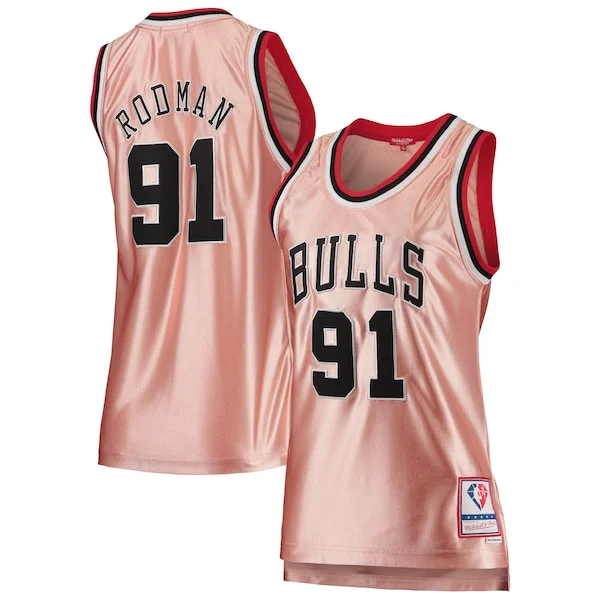 Robusto Dennis Rodman Chicago Bulls Women's 75th Anniversary Rose Gold 1997 Swingman Jersey Pink
