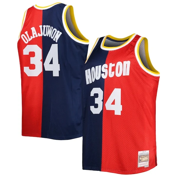 Stupendo Hakeem Olajuwon Houston Rockets Big & Tall Hardwood Classics 1993/94 Split Swingman Jersey Navy/Red