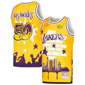 Lussuoso Incantevole Splendido Los Angeles Lakers x Tats Cru Hardwood Classics Fashion Jersey Gold