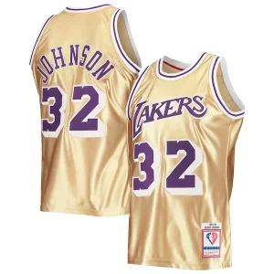 Stupendo Lussuoso Magic Johnson Los Angeles Lakers 75th Anniversary 1984/85 Hardwood Classics Swingman Jersey Gold