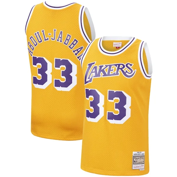 Delizioso Kareem Abdul Jabbar Los Angeles Lakers Hardwood Classics Swingman Jersey Gold/Purple