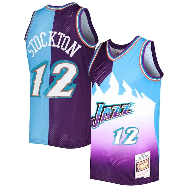 Duraturo Moderno Accattivante John Stockton Utah Jazz Hardwood Classics 1996/97 Split Swingman Jersey Purple/Turquoise