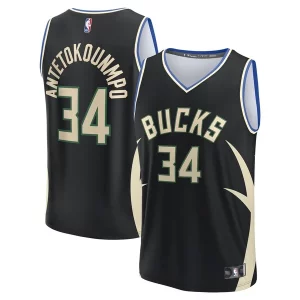 Eccezionale Giannis Antetokounmpo Milwaukee Bucks Fast Break Replica Player Jersey Statement Edition Black