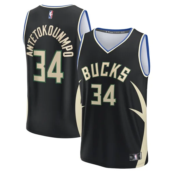 Eccezionale Giannis Antetokounmpo Milwaukee Bucks Fast Break Replica Player Jersey Statement Edition Black