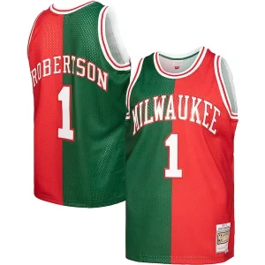 Resistente Oscar Robertson Milwaukee Bucks Hardwood Classics 1971/72 Split Swingman Jersey Green/Red