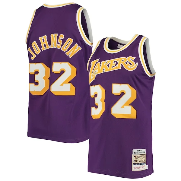 Accattivante Magnifico Carino Magic Johnson Los Angeles Lakers 1984/85 Hardwood Classics Authentic Jersey Purple/Gold