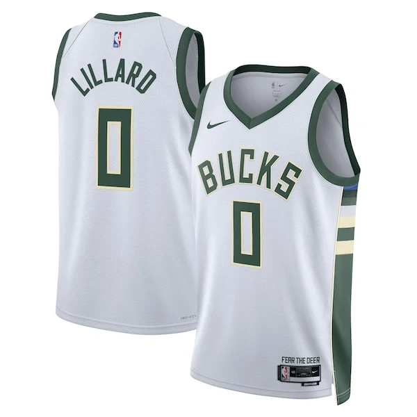 Prestigioso Damian Lillard Milwaukee Bucks Nike Unisex Fear The Deer Swingman Player Jersey Association Edition White