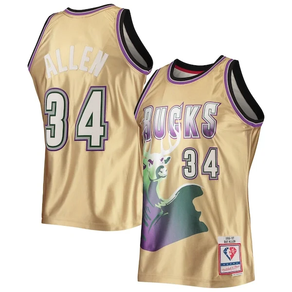 Trendy Ottimo Ray Allen Milwaukee Bucks 75th Anniversary 1996/97 Hardwood Classics Swingman Jersey Gold