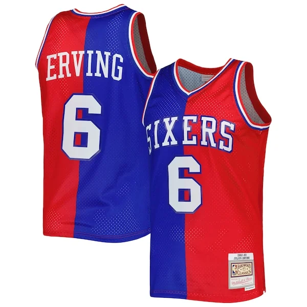 Trendy Bellissimo Julius Erving Philadelphia 76ers Hardwood Classics 1982/83 Split Swingman Jersey Royal/Red