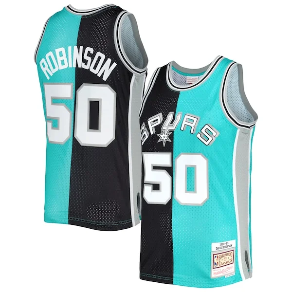 Trendy David Robinson San Antonio Spurs Hardwood Classics 1998/99 Split Swingman Jersey Black/Teal