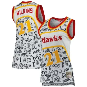 Duraturo Moderno Dominique Wilkins Atlanta Hawks Women's 1986 Doodle Swingman Jersey White