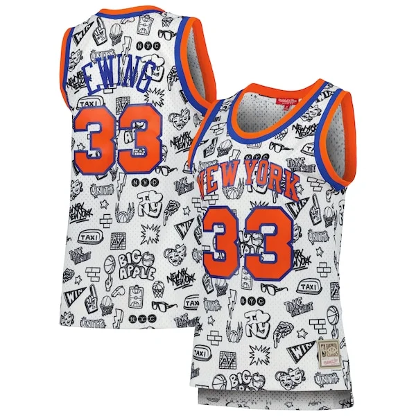 Prestigioso Elegante Patrick Ewing New York Knicks Women's 1991 Doodle Swingman Jersey White