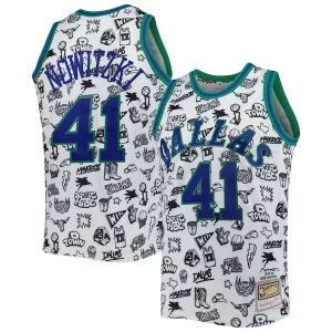 Classico Bellissimo Dirk Nowitzki Dallas Mavericks 1998/99 Hardwood Classics Doodle Swingman Jersey White