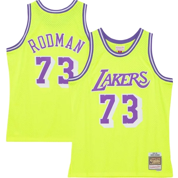 Trendy Dennis Rodman Los Angeles Lakers Hardwood Classics 1998/99 Tropical Swingman Jersey Neon Yellow
