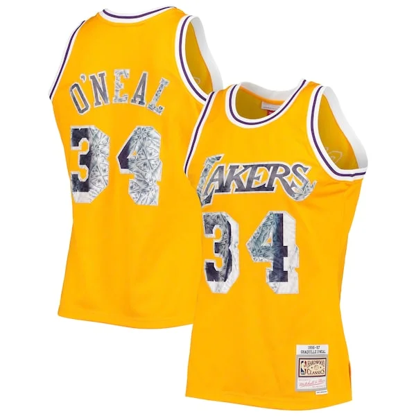 Carino Shaquille O'Neal Los Angeles Lakers 1996 97 Hardwood Classics NBA 75th Anniversary Diamond Swingman Jersey Gold