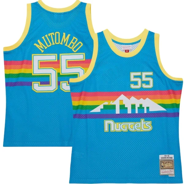 Trendy Dikembe Mutombo Denver Nuggets Hardwood Classics 1991/92 Tropical Swingman Jersey Blue
