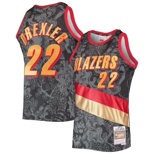 Classico Bellissimo Clyde Drexler Portland Trail Blazers Hardwood Classics 1991/92 Lunar New Year Swingman Jersey Black