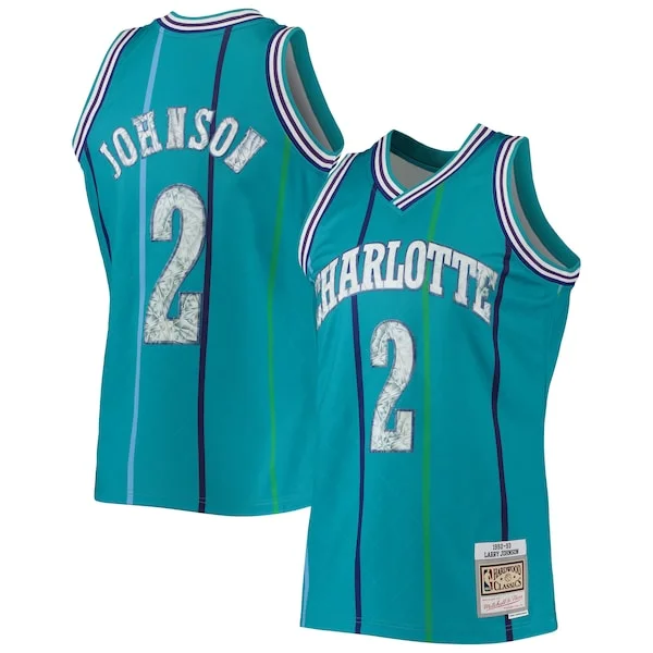 Raffinato Ottimo Attraente Larry Johnson Charlotte Hornets 1996/97 Hardwood Classics NBA 75th Anniversary Diamond Swingman Jersey Teal